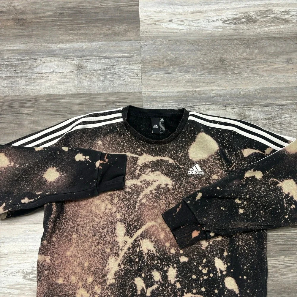 Adidas Black White 3 Stripes Bleach Dyed Mens M‎ Sporty Streetwear Sweatshirt
